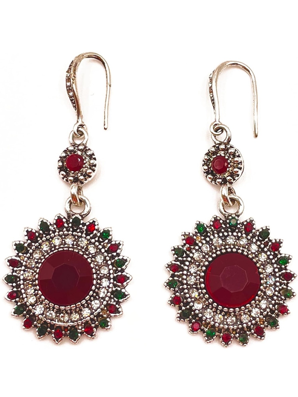 Vintage victory Red and Green Crystal Drop Earrings -  Women’s Jewelry